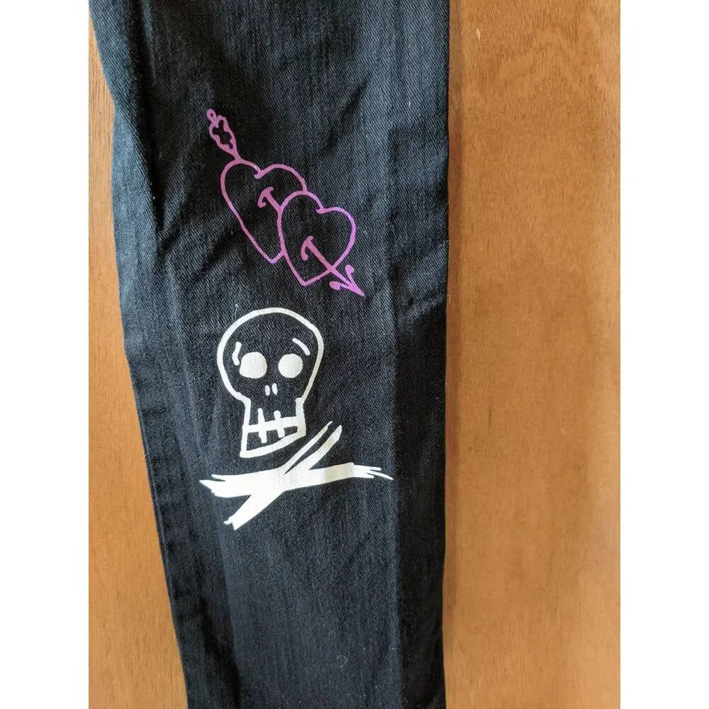 Ninth Hall Rouge Black Jeans Distressed Embellished Skinny 28 Skater Goth Punk